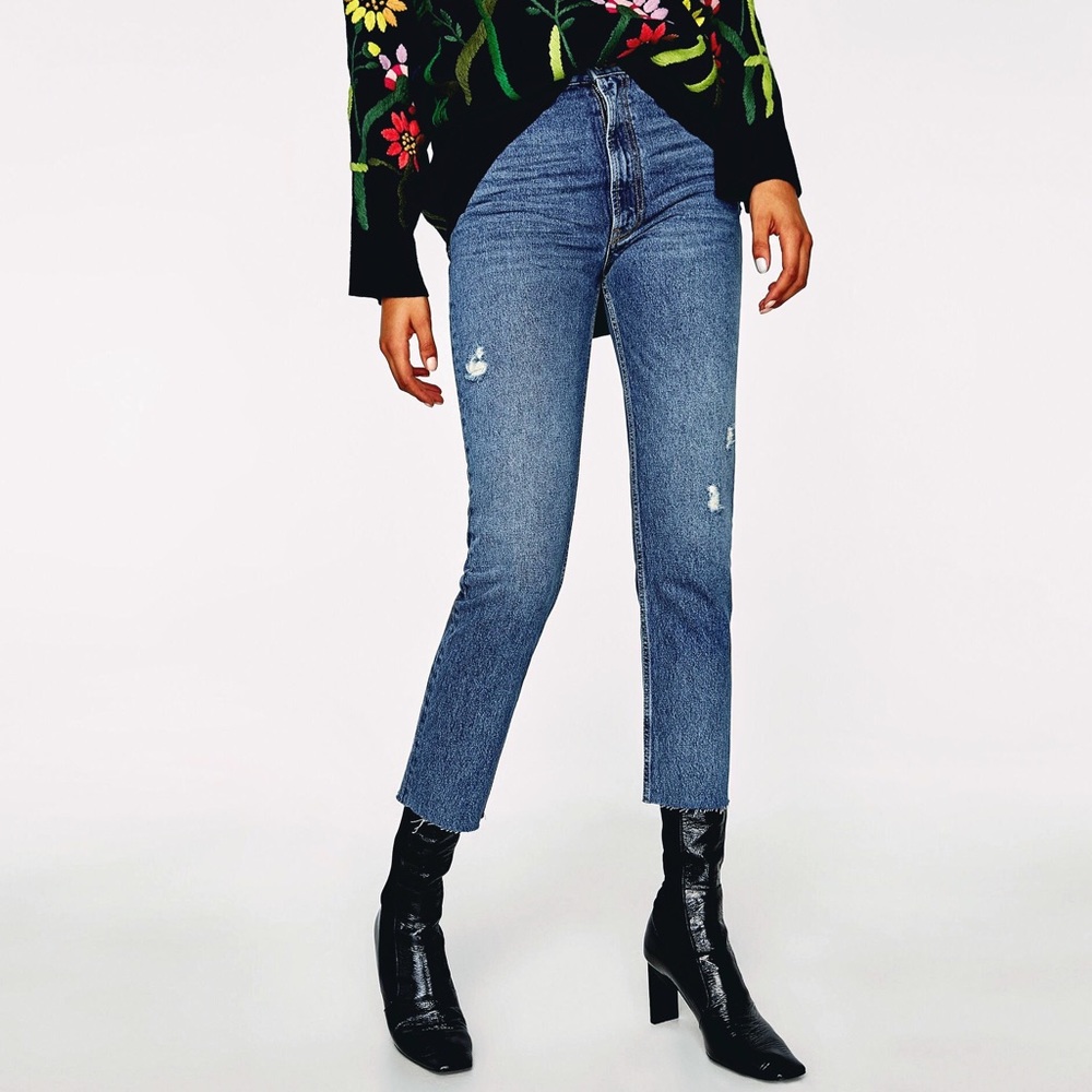 NWT Zara The Vintage High Rise Jeans in Rose Blue
